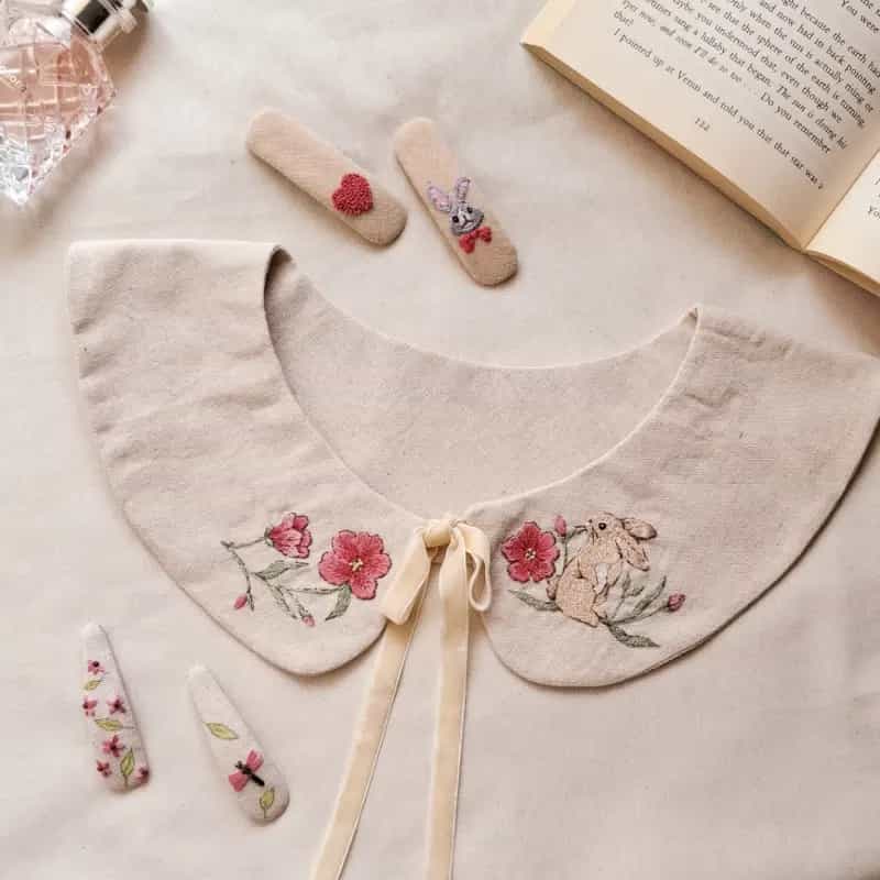 یقه گلدوزی شده بادست طرح خرگوش