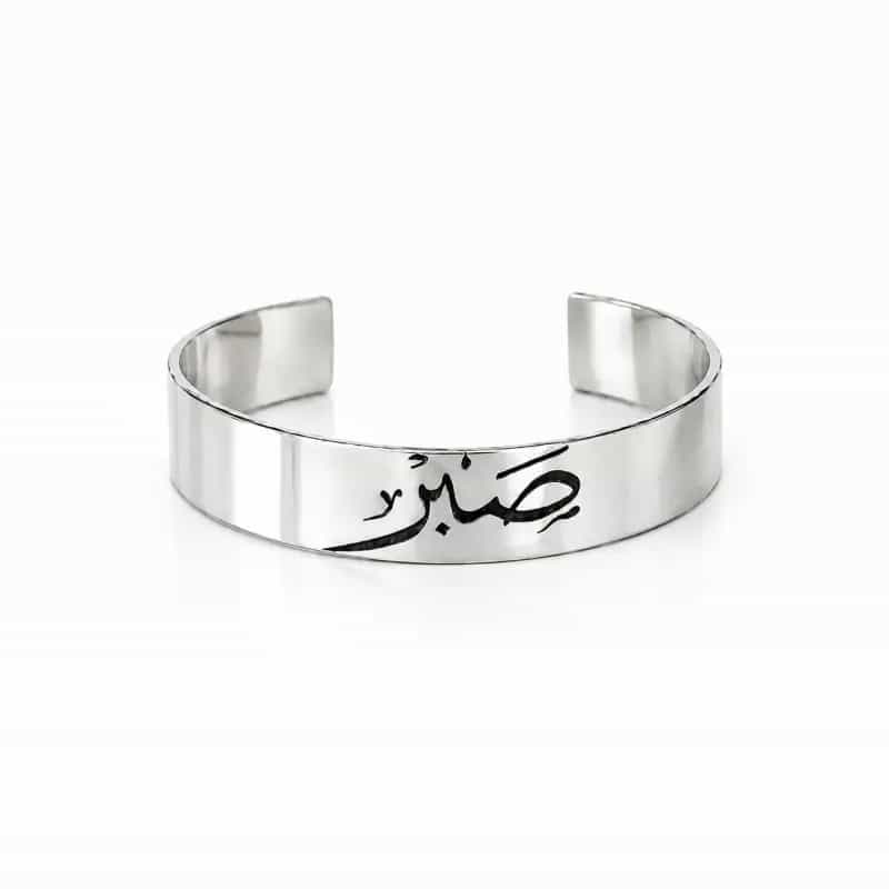 بنگل نقره ۹۲۵ حکاکی سیاه قلم صبر
