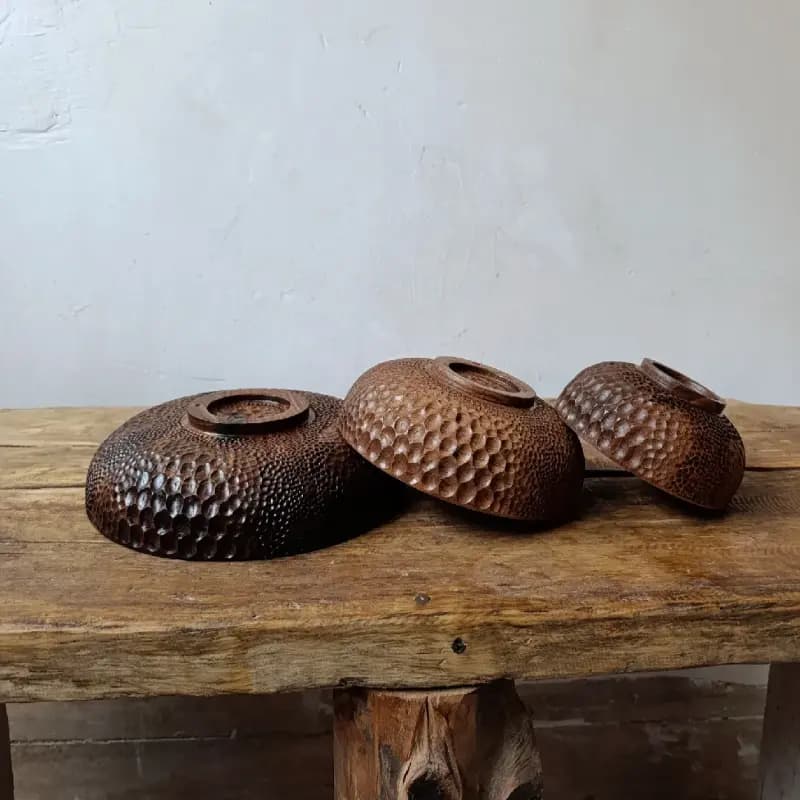 ست کاسه سه تیکه چوبی صدف - تصویر چهارم