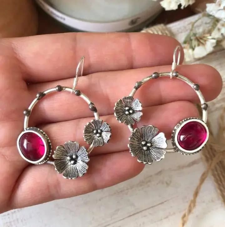 گوشواره حلقه ای یاقوت دوگل - تصویر اول