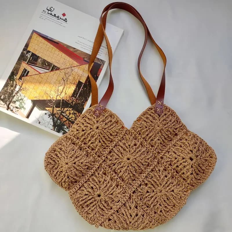 کیف رافیا صدف خاکی - تصویر دوم